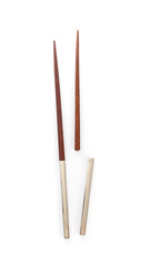 top view of broken chopsticks isolated on a white background