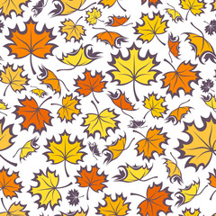 Naklejka na ściany i meble Seamless pattern with autumn maple leaves. Vector illustration.