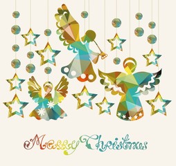 Merry Christmas card with Angels