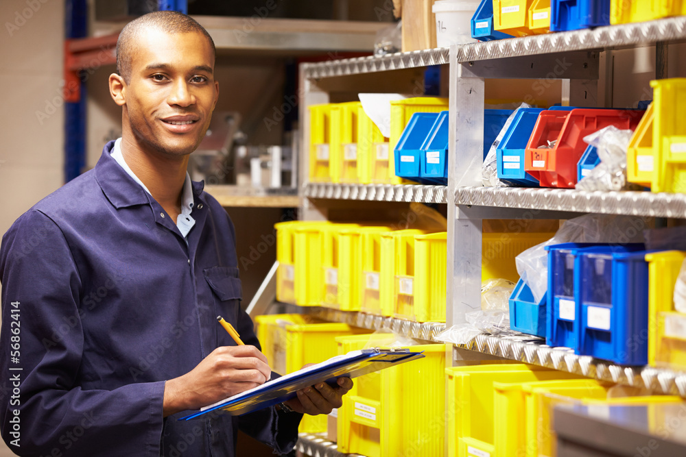 Wall mural Worker Checking Stock Levels In Store Room