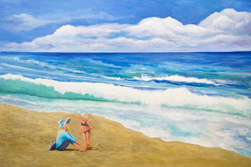 Mother and Little Daughter at the Beach