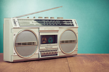 Retro radio and cassette stereo ghetto blaster recorder