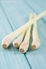 Lemongrass on a wooden blue background