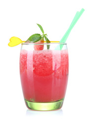 Glass of fresh watermelon juice, isolated on white