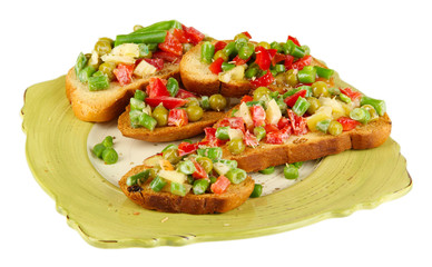 Sandwiches with vegetables and greens on plate isolated on