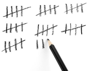 Counting days by drawing sticks isolated on white