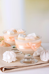 Tasty yogurt with marshmallows, close up