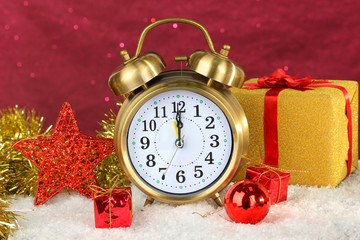 Composition of clock and christmas decorations