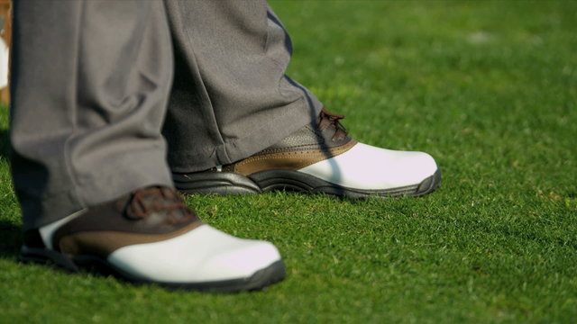 Close Up Feet Golf Shoes Male Golfer