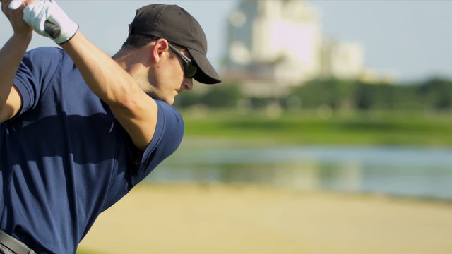 Caucasian Male Playing Golf Close Up