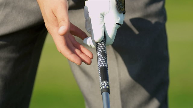 Close Up Hands Male Golfer Holding Club