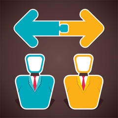 join two opposite arrow above two businessmen stock vector