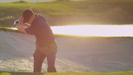 Professional Golfer Successful Shot Sand Bunker - Powered by Adobe