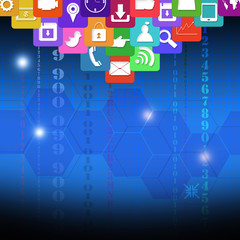 Colorful application icons,on technology concept background