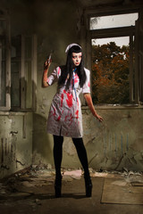 Horror movie. Crazy dead nurse