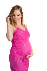 pregnant woman in pink dress