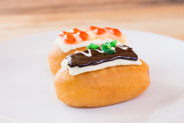 Bread topped with chocolate