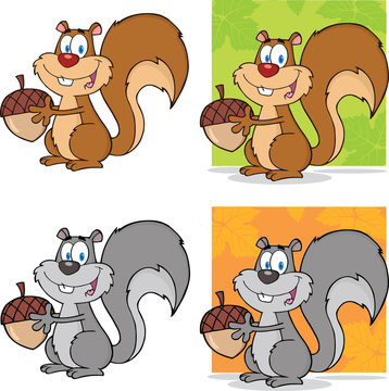 Cute Squirrel Cartoon Mascot Characters. Collection Set