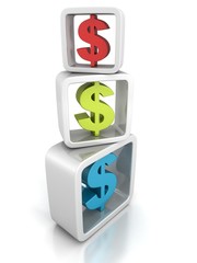 Fototapeta premium pyramid of colorful red green blue dollar symbols
