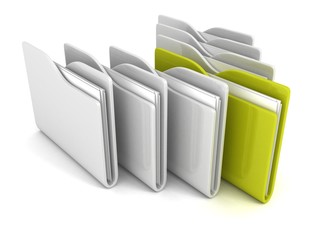 set of office paper folders with one green