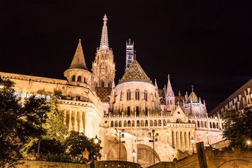 Fisherman's bastion night view, Budapest, Hungary