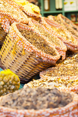 Dried mushrooms in a market, in La Boqueria, market Barcelona