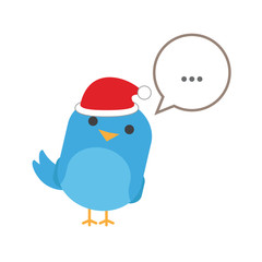Blue bird with comic balloon and santa hat