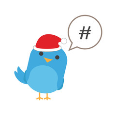 Blue bird with comic balloon and santa hat
