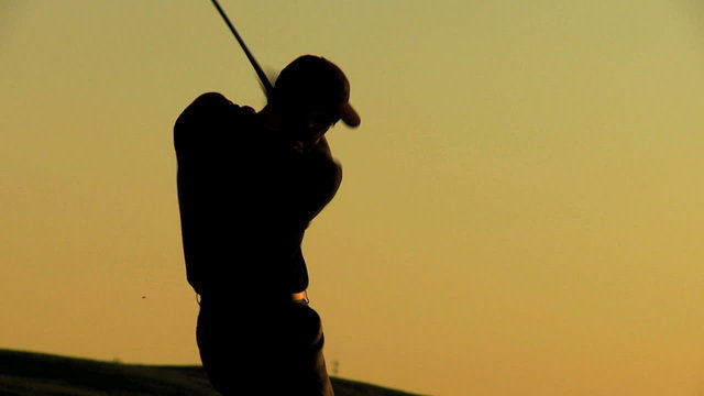 Golfer Driving Off Sunset Golf Resort Fairway Close Up 