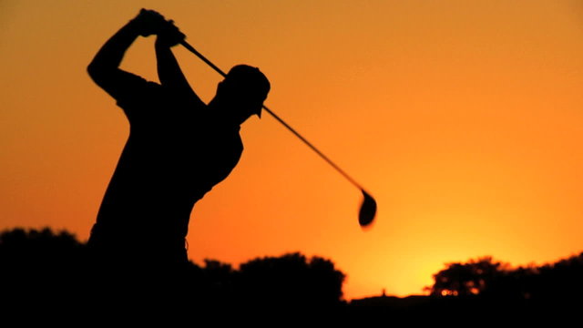 Golfer Practicing Teeing Off Golf Course Silhouette