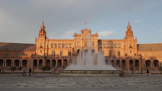  Tourists on Plaza de Espana, Seville, Spain