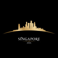 Naklejka premium Singapore Asia city skyline silhouette black background