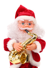Santa Claus doll with saxophone.