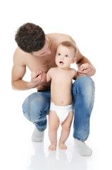 the portrait young daddy and baby