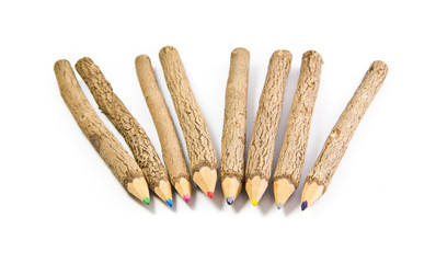 colored pencils on white background
