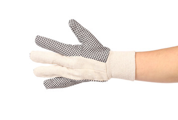 Working glove on hand.