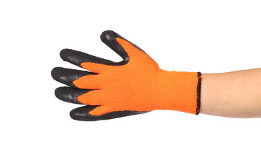 Obraz premium Rubber protective glove orange and black.