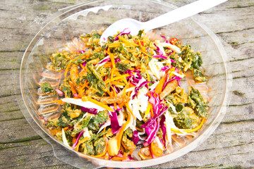 Thai spicy salad in take away box