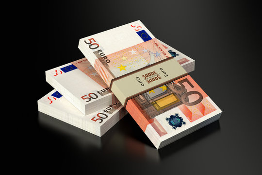 50 Euro banknotes on glossy surface