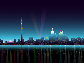 Toronto at Night-Vector Illustration
