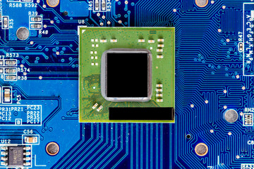 Fototapeta premium circuit board with microprocessor electronic components macro ba