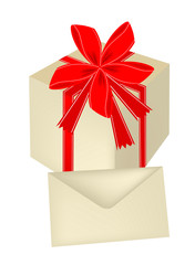 Gift Box with Red Ribbon and Card