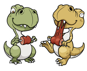 Vector illustration of Cartoon dinosaur eating