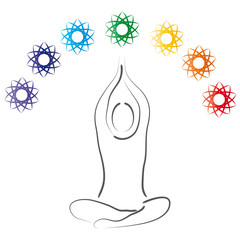 Yoga - Lotussitz - Chakra - Logo für Achtsamkeit und Meditation für die Gesundheit, Regenbogenfarben