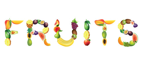 Fruits word vector illustration
