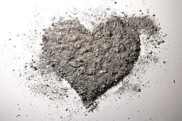 Love heart made of ash