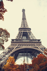 Paris. Gorgeous wide angle view of Eiffel Tower in autumn season