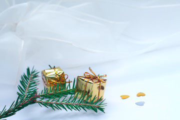 fir branch and gift boxes