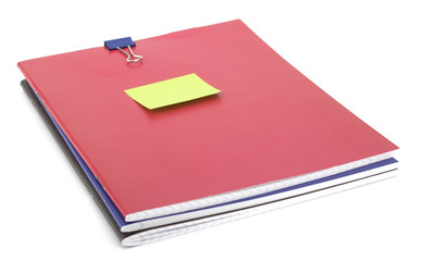 Notebook stack. Schoolchild and student studies accessories. Bac