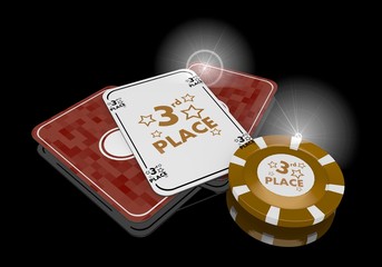 3d render of a exclusive 3rd place icon  on poker cards